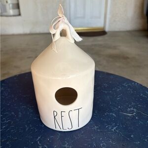 Rae Dunn Cream Birdhouse with Pink Ribbon